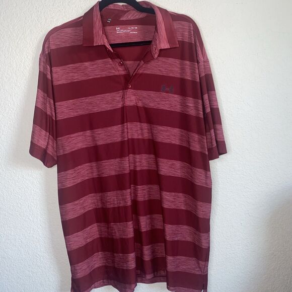 Under Armour polo Performance Golf Red stripe short sleeve Shirt XL men - Picture 1 of 7